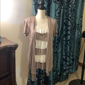 Taupe and White Ruffle Shirt